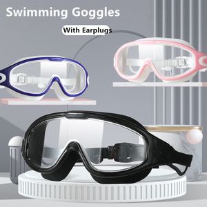 lunettes Big Frame Lunettes de natation Adultes avec bouchons d'oreilles Lunettes de natation Hommes Femmes Professionnel HD Lunettes anti-buée Lunettes en silicone 230616