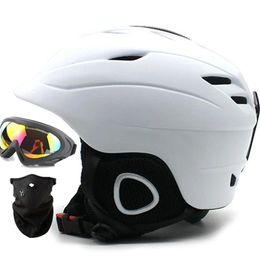 Bril merk warme pluche man/vrouw ski helmen set bril/masker 2 cadeau winter sneeuw snowboard helm sneeuwscooter sledge moto sportveiligheid