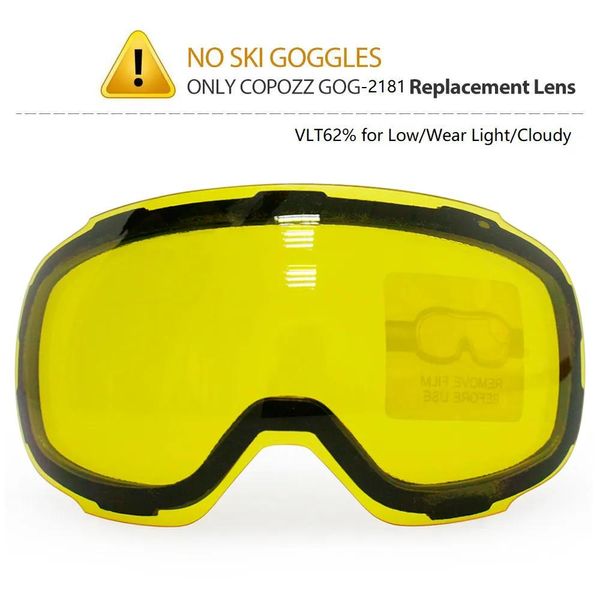 Gafas COPOZZ Lente Original GOG2181 Lente Magnética Agraciada Amarilla para Gafas de Esquí Antivaho UV400 Gafas de Esquí Esféricas Lentes de Esquí Nocturno