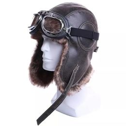 Gafas con orejeras Ushanka, gorro de piel cálido, casco militar de cuero, bombardero, hombre, trampero, piloto, aviador, gorra de disfraz con gafas soviéticas para mujeres