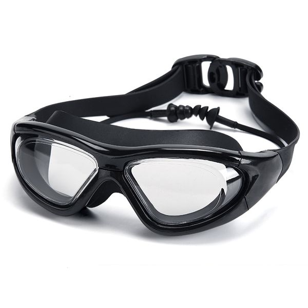 Lunettes de natation grand cadre avec bouchon d'oreille HD lunettes transparentes anti-buée silicone étanche hommes femmes lunettes de natation adulte 230627