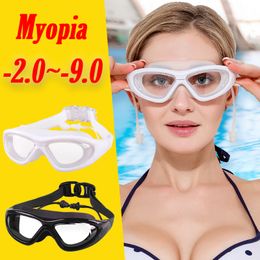 Gafas Hombres Mujeres Adolescentes Impermeable 0 -2 a -9 Miopía Dioptría Gafas de natación Transparente Anti-UV Gafas de natación antivaho Sin caja 230518