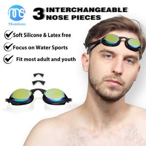 Lunettes Montions Lunettes de Natation Anti-buée pour Adultes Hommes Femmes avec Lentille Miroir Protection UV 3 Tailles Ponts de Nez Bretelles Réglables P230408