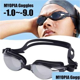 Goggles Myopia Swimming -1.0-9.0 étanche anti-brouillard lunettes de natation des lunettes UNI SILE RÉGLABLE Y220428 DROP DIVRI une