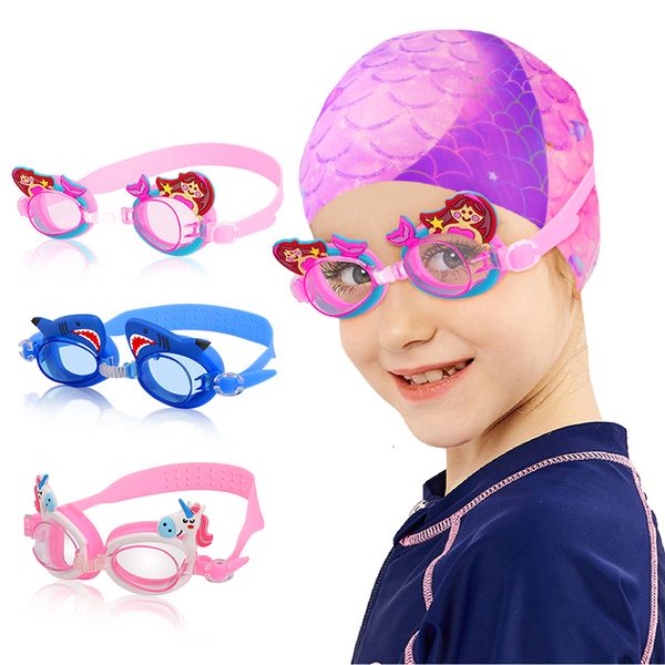 Gafas de natación profesionales, gafas de dibujos animados para niñas con tapón para los oídos, gafas impermeables antiniebla para niños, regalos para niños 230515