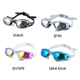 Bril Professional Swimming Goggles Man Silicone Anti-Fog UV Verstelbare veelkleurige zwemglazen met oordoppen Mannen vrouwen brillen P230408