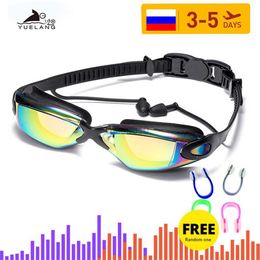 Lunettes Lunettes de natation professionnelles Lunettes de natation avec bouchons d'oreilles Pince-nez Galvanoplastie Étanche Sile Adluts HKD230725