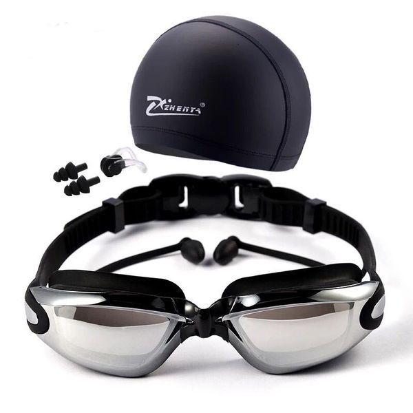 lunettes Lunettes de natation avec capuchon bouchon d'oreille pince-nez costume lunettes de natation professionnelles Anti-buée PU chapeau lunettes de natation imperméables 230215