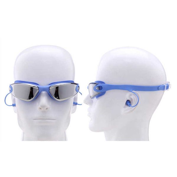 Gafas Gafas de natación Piscina para miopía y tapones para los oídos impermeables profesionales Fórmula de agua Galvanoplastia Buceo L221028