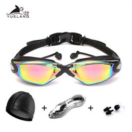Gafas Gafas de natación Set Profesional Durable Sile Tapones para los oídos Cap Buceo Anti-vaho Anti-UV Impermeable adulto arena Gafas L221028