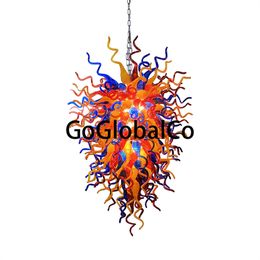 GoGlobalCo Lámpara Lámpara de araña de vidrio soplado a mano Iluminación Azul Amarillo Rojo Color Salón Comedor Lámpara colgante moderna para escalera personalizada 48 o 52 pulgadas