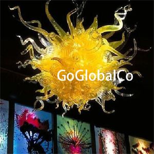 GoGlobalCo Villa Decoración Hotel Lámparas colgantes Redondas Burbujas de color amarillo Vidrio soplado Candelabros modernos Techo de lujo con bombillas LED 24 pulgadas