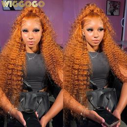 GOGO Naranja Ginger Lace Cabello humano Cabello de 30 pulgadas ola profunda de 30 pulgadas 13x4 13x6 HD Frontal S 240513