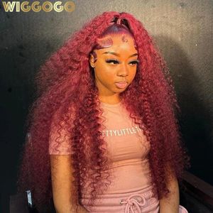 GOGO RED 99J BURGONDE LACE FRANT 13X4 CURLY HUMAIN HD 13X6 COLORED ENVE DEEP FRONTAL 240401