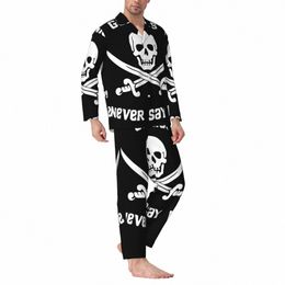 Goies Never Say Die Nuit Automne Crâne Pirate Casual Surdimensionné Pyjama Ensembles Hommes Lg Manches Chambre Confortable Vêtements De Nuit I5yA #