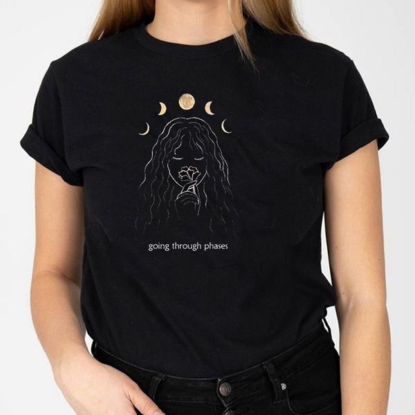 Passer à travers les phases T-shirt Femme Grunge Esthétique Lune Tee Mignon Sorcière Chemise Gothique Vêtements 210518