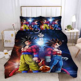 Goku anime met zwart haar en gele jurk 3D geprinte beddengoed set dekbedoverdekbed bedbedden bedden textiel