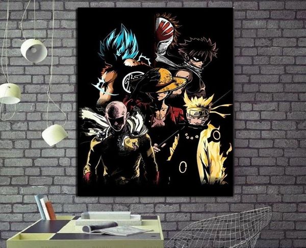 Póster de personajes de dibujos animados de Anime japonés Goku Luffy, carteles de pintura en lienzo, impresiones, imagen artística de pared, decoración para habitación de niños, Cuadros7417325