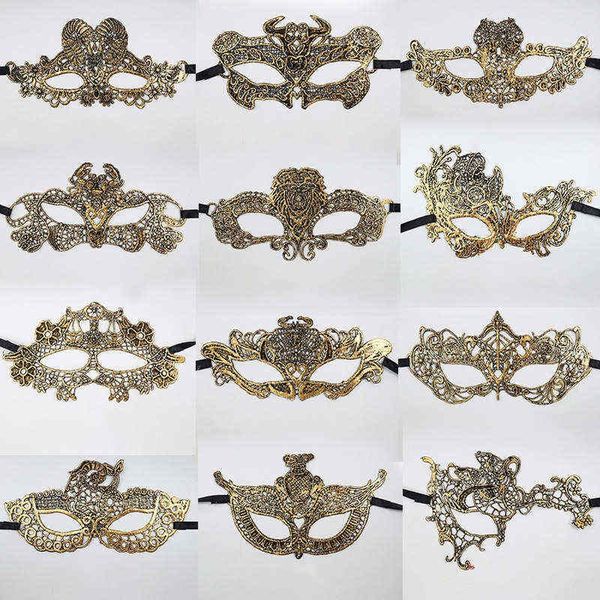 Or 12 Constellation Masquerade Masques en dentelle Demi-yeux Accessoires pour le visage Halloween Costumes vénitiens festifs Carnaval Reine Robe Danse Discothèque Mariage Bal d'anniversaire