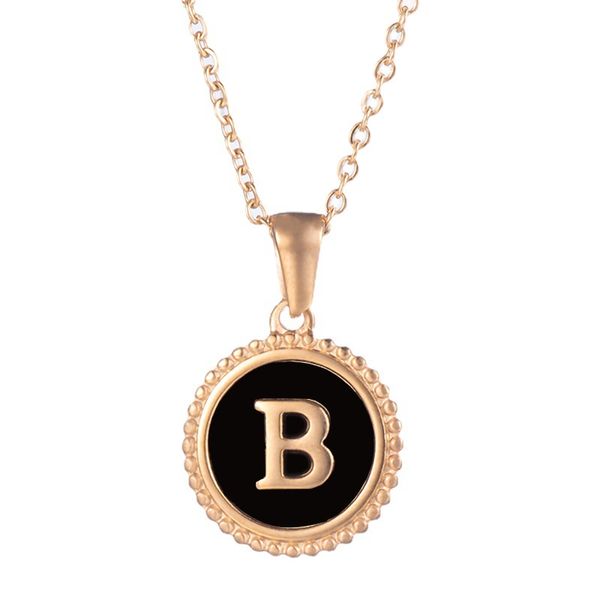 Or 26 lettres initiales majuscules A à Z Alphabet pendentif en acier inoxydable émail noir personnalisé nom personnalisé collier de chaîne de charme rond pour les amoureux de couple