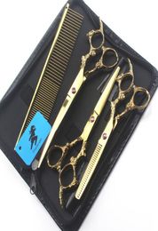 Or 7 pouces Japon 440c Ciseaux pour animaux de compagnie Ensemble d'outils de toilettage Kits Ciseaux de coiffure professionnels pour chiens pour coupe de cheveux Chiot Chat CY2005218217613