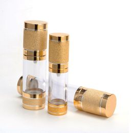 Gold Airless Pump Bottle 15ml/30ml - Dispensador portátil recargable para loción, cosméticos - Pink Trtoe