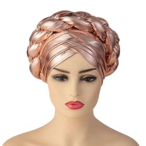 Gold déjà fabriqué Headties Turban Aso Oke Auto Gele Head Wraps Mather Fabrics Headscarf Chapeaux pour femmes African Bonnet 240416