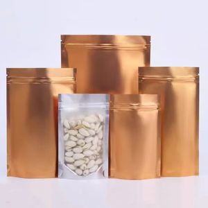 Bolsa de aluminio dorado con ventana transparente de un lado, bolsa autosellada, bolsa de embalaje de pie para alimentos, bolsa de exhibición para almacenamiento de granos de plástico LX6349