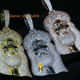 Or et plein de bijoux Jesusdesigner personnalisé Sier or diamant glacé collier pendentif jésus Moissanite Hip Hop bijoux