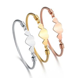 Gold and Rose Bijoux Bijoux Heart Câble en acier inoxydable Câble Bracelet Bracelet pour femme