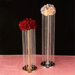 Centre de Table de mariage en cristal acrylique or et argent, chemin de fleurs, 2 tailles, 1 lot = 10 pièces