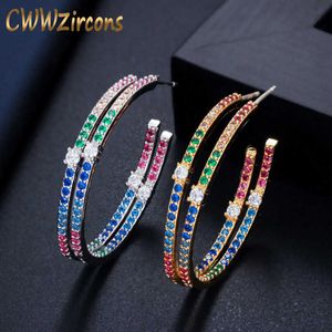 Or et argent couleur coloré CZ Crystal Chic Big Loop Cercle Dames arc-en-ciel cerceau Boucles d'oreilles bijoux CZ574 210714