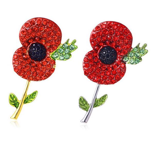 Fournitures de fête de fête épingle à poitrine or et argent plaqué ton strass cristal rouge coquelicot broche broche Royaume-Uni cadeau du jour du Souvenir