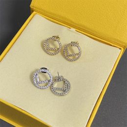 Pendientes de botón de oro y plata Mujer Diseñador Diseñadores de joyas Aros Diamante Carta Pendiente Fiesta de mujer Regalo de boda Accesorio de moda