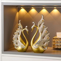 Gouden Dierenbeeldjes Cadeau Moderne Woningdecoratie Hars Kamer Decor Zwaan Standbeelden en Bruiloft Beeldje Bureau Accessoires 240124