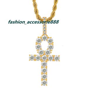 Gouden Ankh Sterling Sier Iced Out Fashion Chain Touw Kruisketting Moissanite Hangend