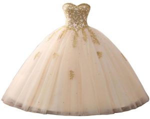 Goud Applique Quinceanera Jurken Wit Tule Debutante Baljurk Galajurken Lang vestidos de 15 anos Maskerade Toga Sweet 16 D5576347