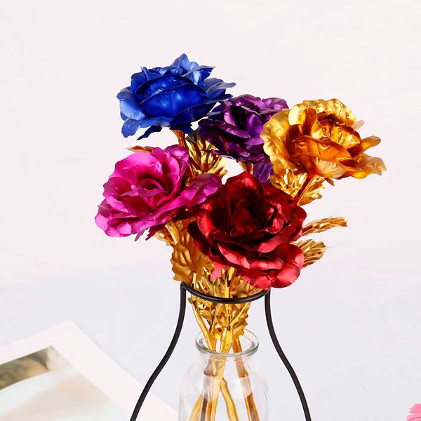 flores artificiales de oro Día de San Valentín Regalo creativo 24K Lámina plateada Oro rosa Rosa dura para siempre Amor Decoración de la boda Amante Iluminación Rosas Regalo creativo