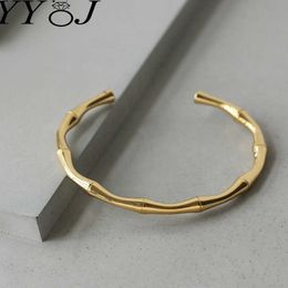 Banglier ouvert en bambou d'or pour femmes en acier inoxydable minimaliste élégant bracelet bracelet de bracelet 2021 Q0717