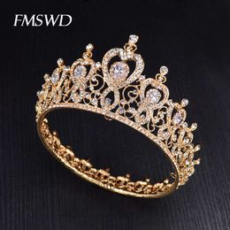 Goud barok bruiloft volledige ronde AAA zirkoon kroon vintage grote kristallen tiara voor prom bruiloft pageant queen haaraccessoires x0625