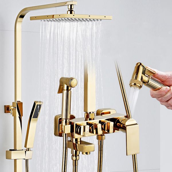 Ensemble de douche de salle de bain en or Senducs Hot Cold Bathtub Mixer Faucet Quality Bras Bas Bathroal Shower Tap Plumefall Bath Down System