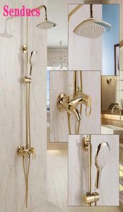 Gouden badkamer doucheset verzendingen rond regenval hand douche koper koperen badkuip mixerkranen koud bad douchesysteem X07057175803