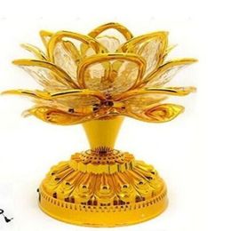 Batterie dorée Bouddha Musique Haut-Parleur Lampe Fleur Fantaisie Coloré Changeant LED Fleur De Lotus Romantique Décoration De Mariage Fête Lampes189p