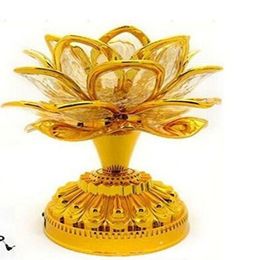 Or batterie bouddha musique haut-parleur lampe fleur fantaisie coloré changeant LED fleur de Lotus romantique décoration de mariage fête Lamps215e