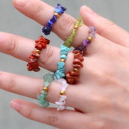 Gouden kraal onregelmatig kristal natuurlijke chip stenen ringen aquamarijn amethist kleurrijke grind kralen ring voor dames meisjes sieraden