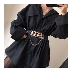 Goud Big Chain Buckle Tassel Belts For Women Coat massieve brede elastische taillebanden kleding Black Stretch Cummerbund Party Accessoires 319m