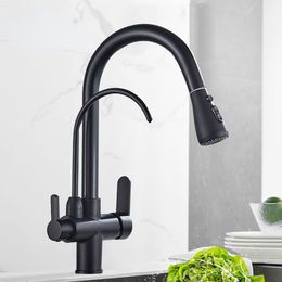 Goud / zwart / chroom Kithcen gezuiverd kraan Trek water Filter Tap 2/3 Weg Torneira Hot Cold Mixer Sink Crane Keuken Drink