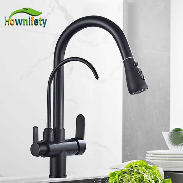 Grifo purificado Kithcen dorado/negro/cromado, grifo de filtro de agua extraíble, mezclador frío Torneira de 2/3 vías, fregadero, grúa, bebida de cocina 210724