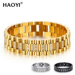 Goud Zwarte Kleur Roestvrij Stalen Armband Mannelijke 16 Mm Heren Horlogeband Armbanden Armbanden Voor Mannen Hand Sieraden Accessoires met CZ 240312