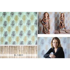 Or Noir Plume Motifs Imprimé Bleu Clair Mur Photographie Fond pour Enfants Nouveau-Né Bébé Photo Studio Décors Plancher En Bois